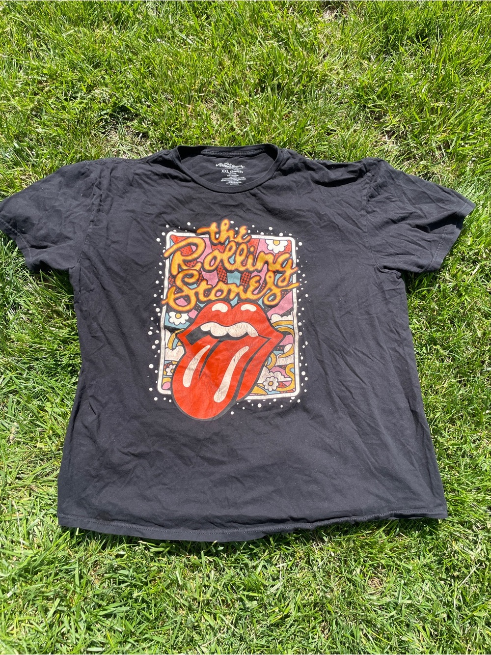 The Rolling Stones Black Graphic Tee with Iconic Tongue Logo 70’s Inspired